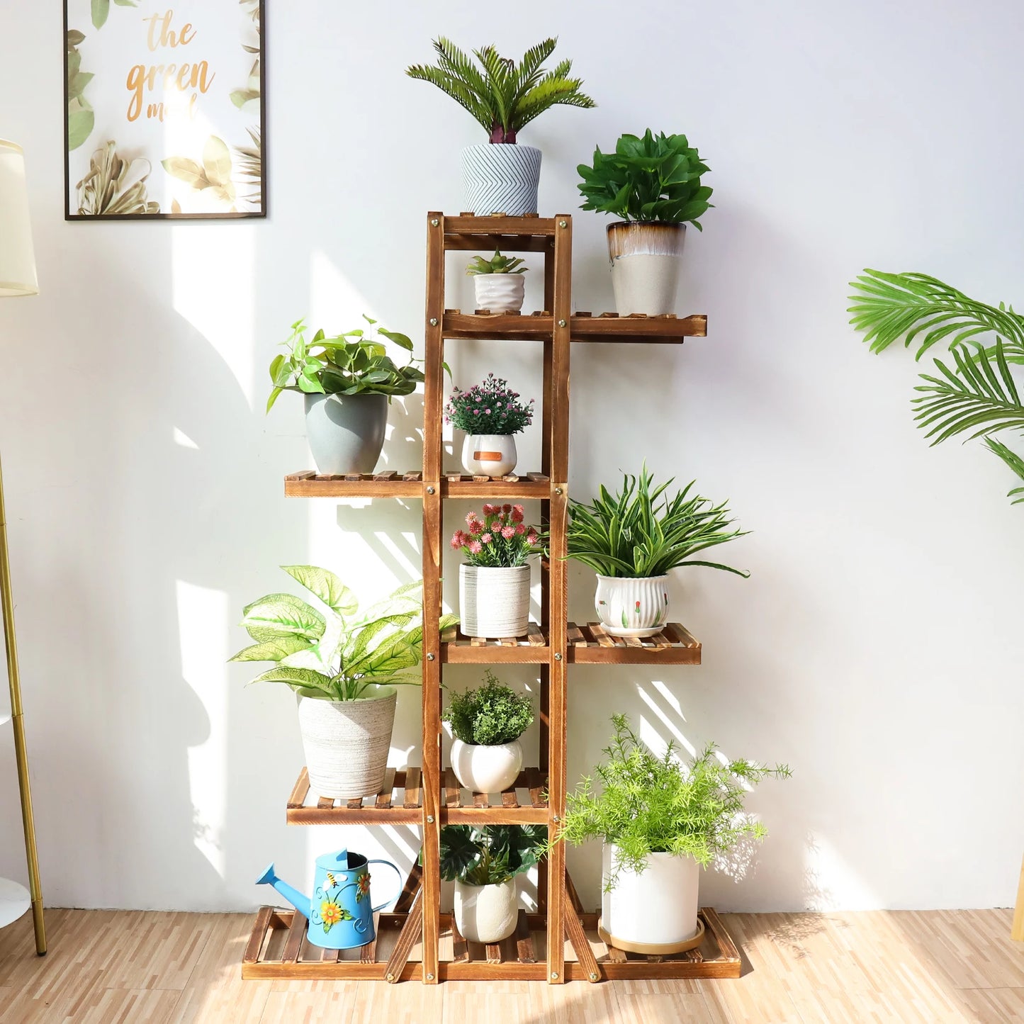 BINGOPAW 6 Tier Wooden Plant Stand Carbonized Wood Display Rack