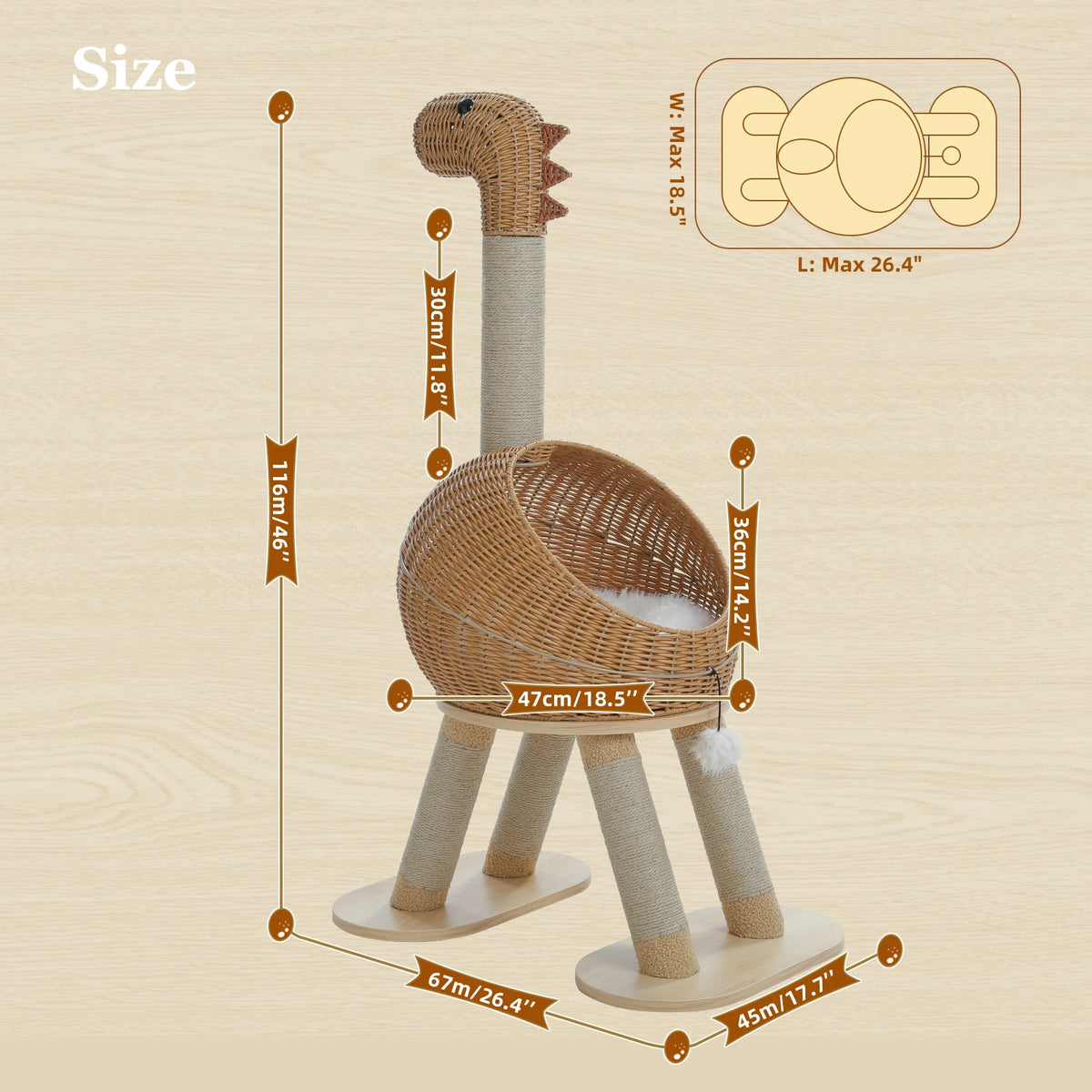 PAWZ Road Dinosaur Cat Tree Tower With Sisal Scratcher
