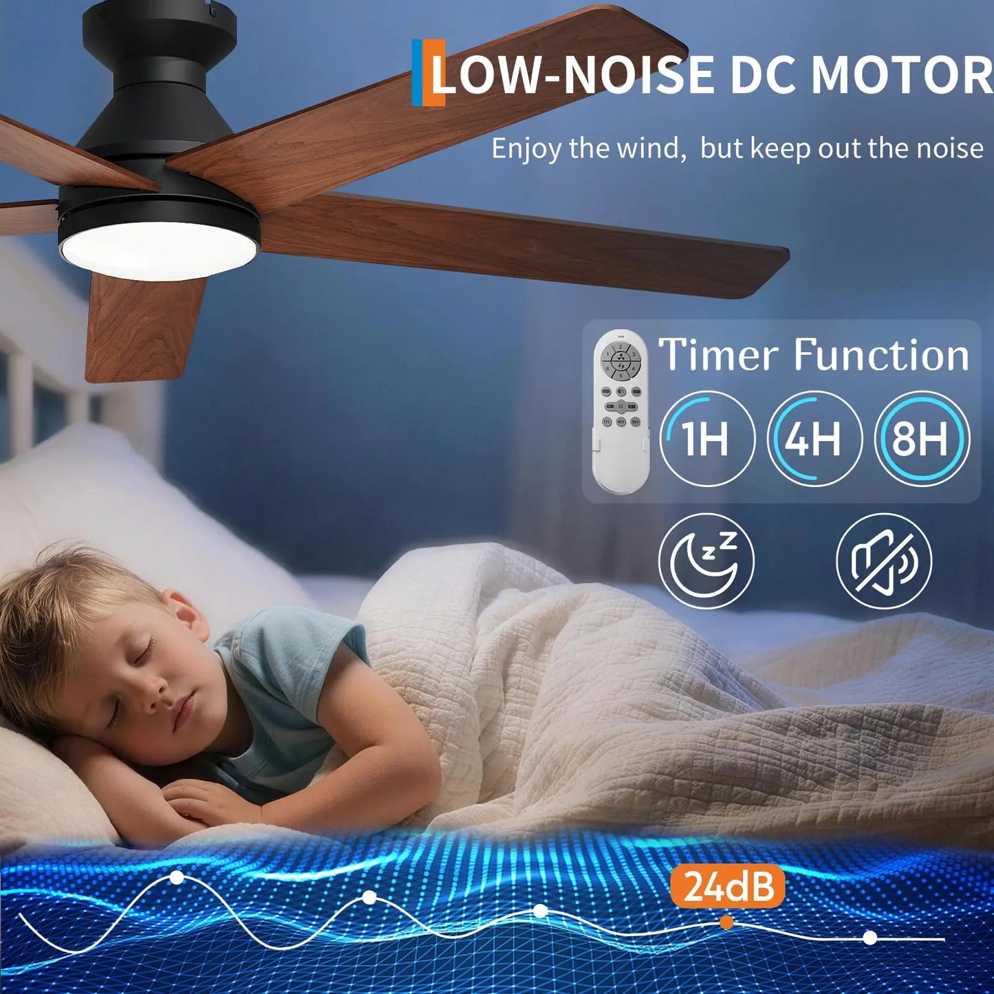 Adoolla Low-Profile Ceiling Fan With Light Remote Dimmable