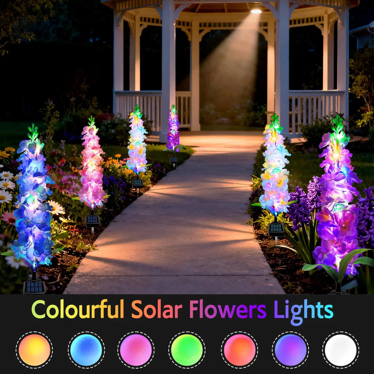 Solar Delphinium Flower Lights Waterproof Outdoor Garden Patio Decor