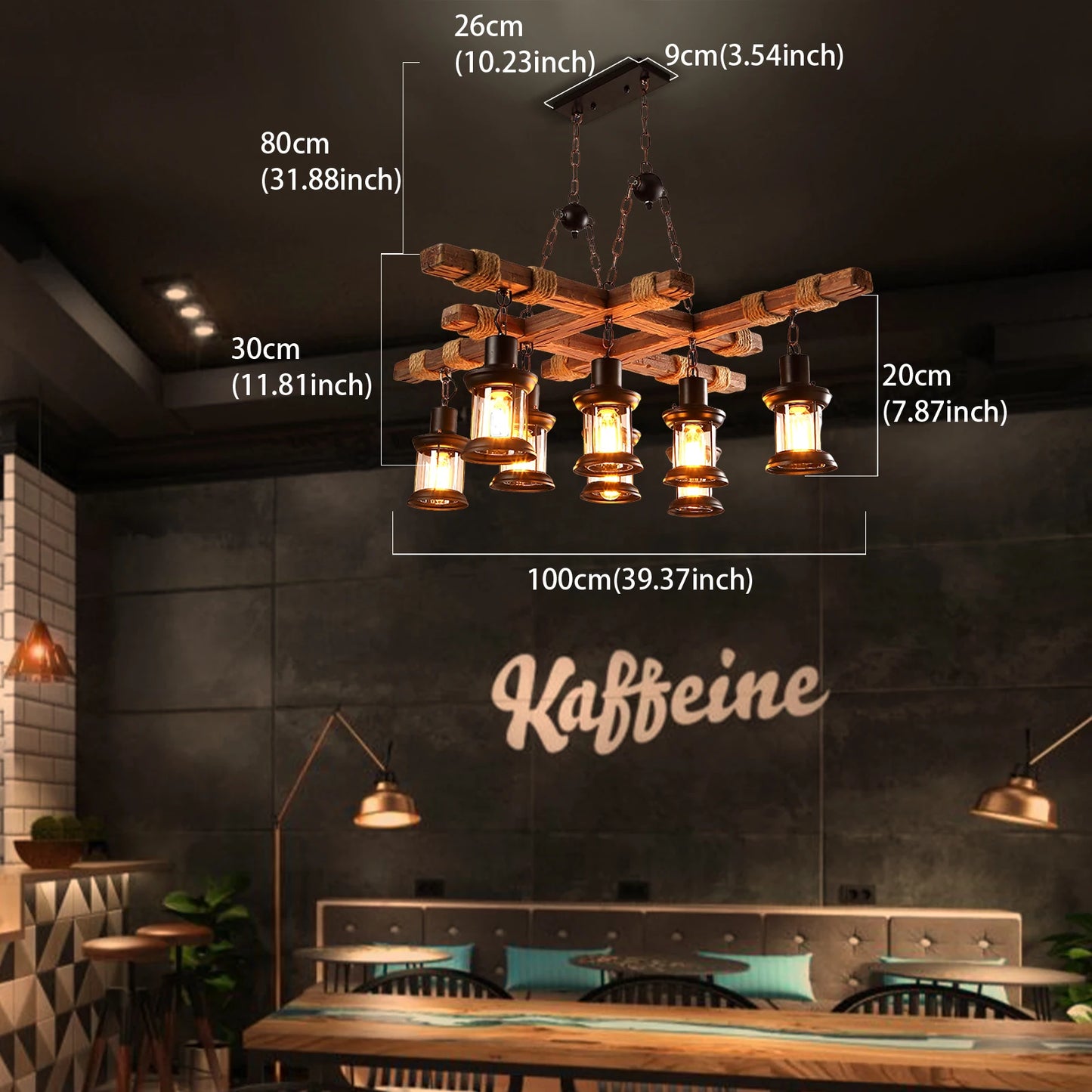 Vintage Wood Ceiling Chandelier Retro Industrial Pendant Lamp