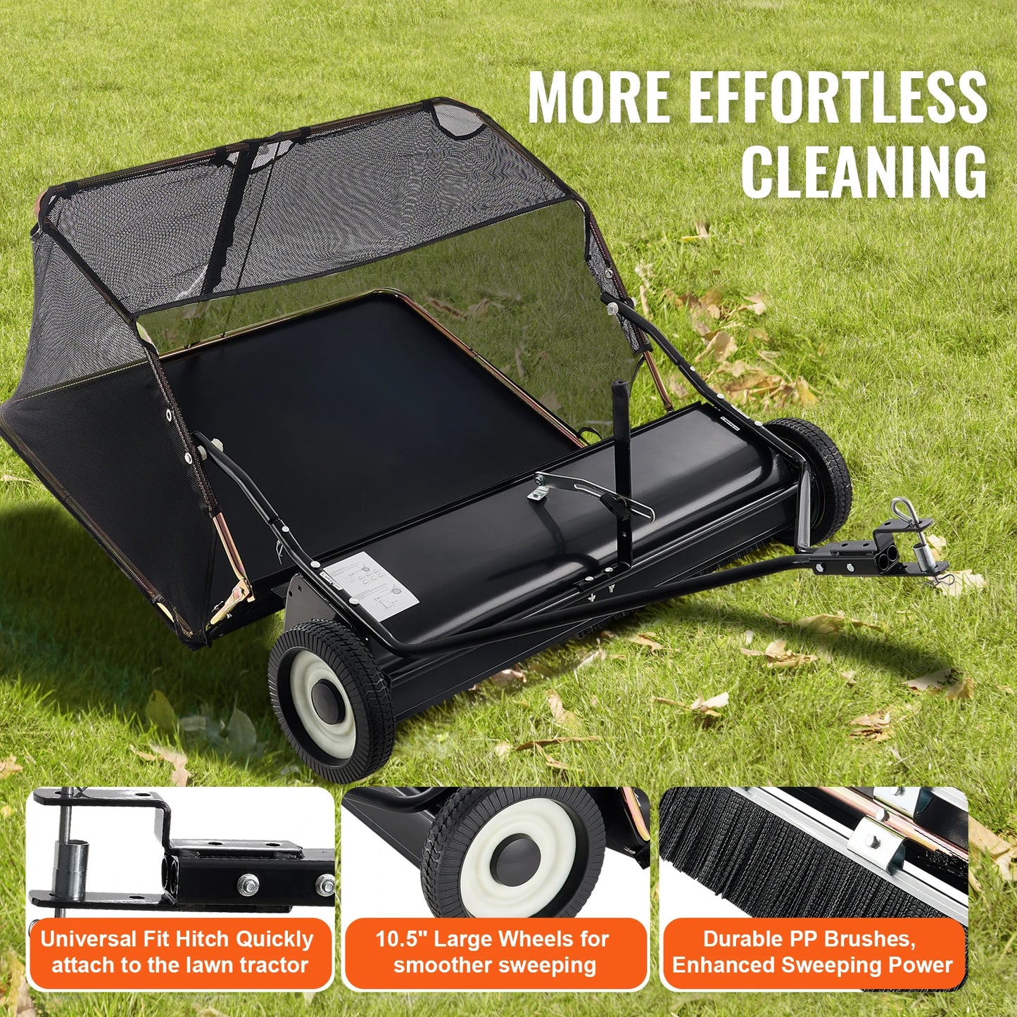 SucceBuy Heavy Duty Lawn Sweeper Tow Behind Leaf Debris Collector