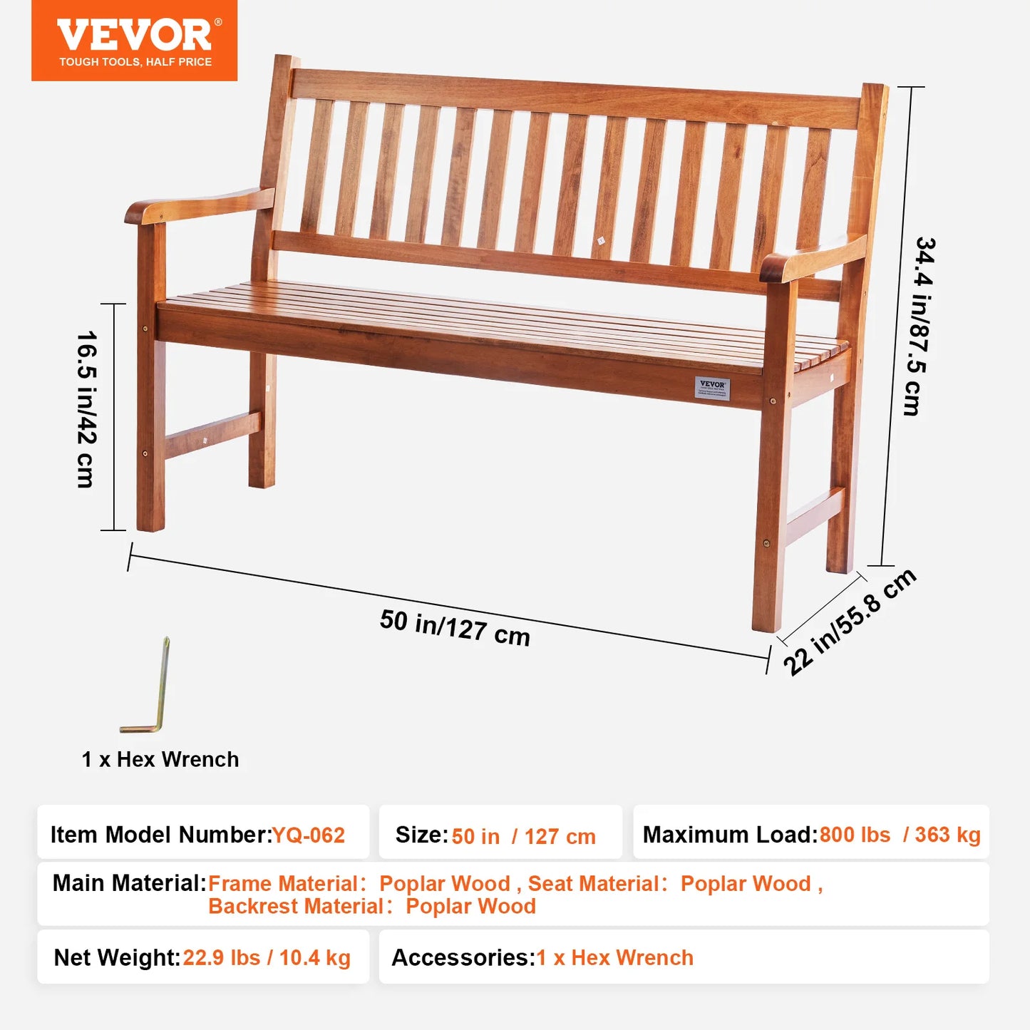 SucceBuy Outdoor Wooden Metal Garden Bench Park Patio Seating