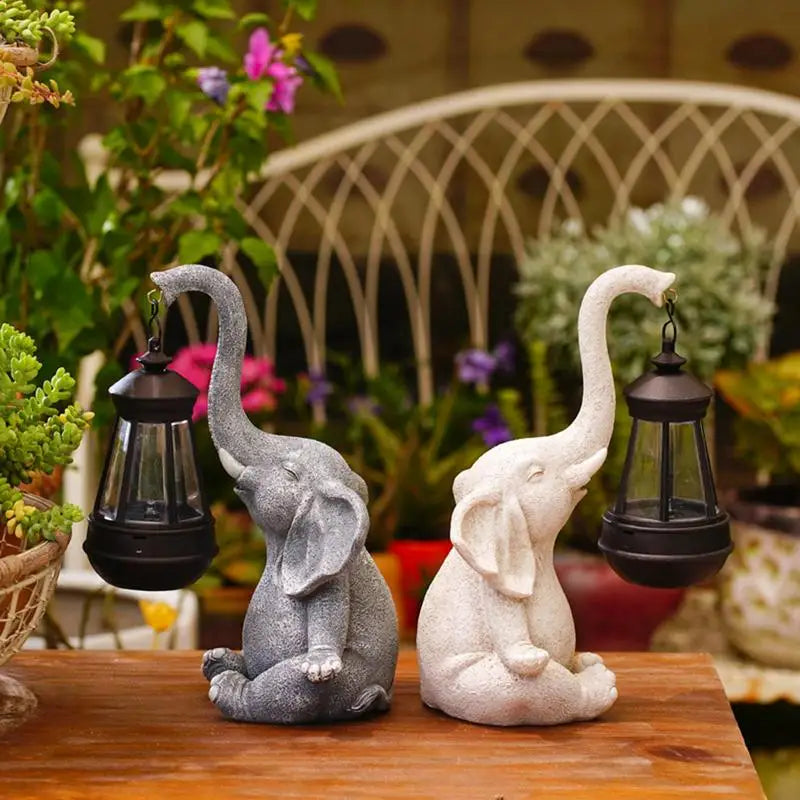 Elephant Solar Garden Statue With LED Light Sensor