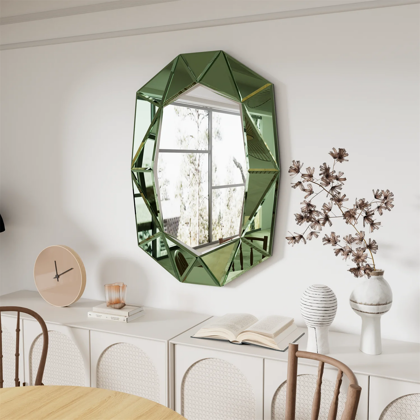 Asymmetrical Decorative Wall Mirror With Glass Inlaid Accent Venetian Style