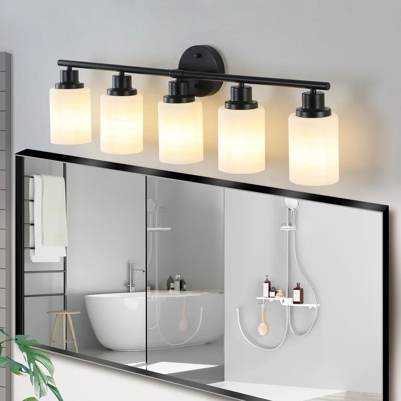 Modern Five Light Vanity Mirror With Black Iron Frame