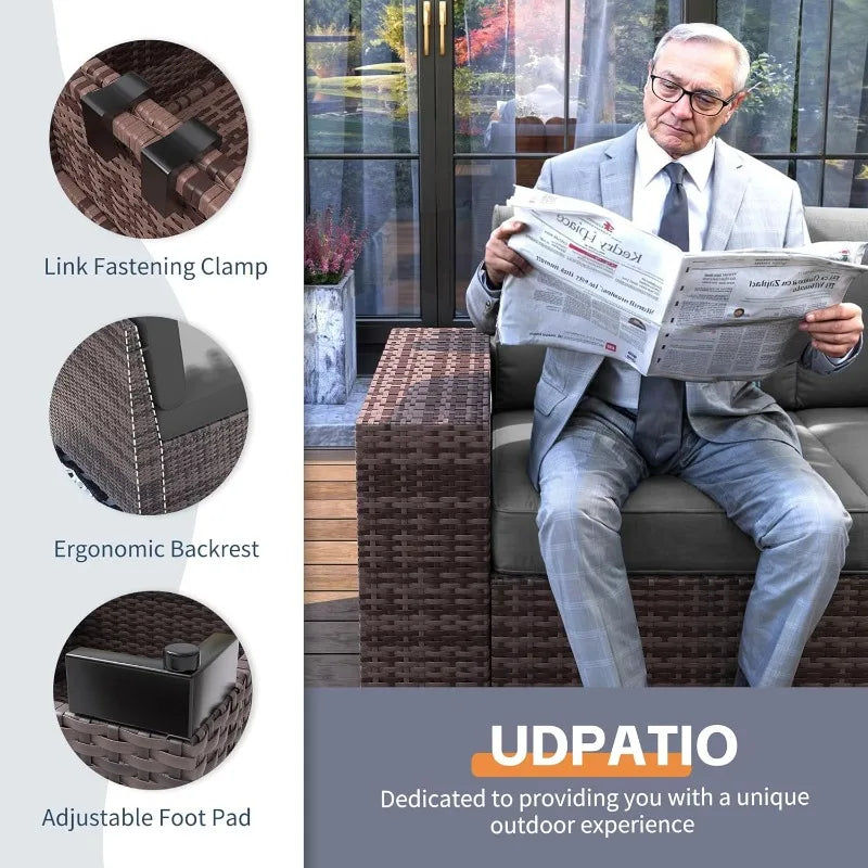 UDPATIO 6 Piece Outdoor Patio Furniture Set With Wicker Table