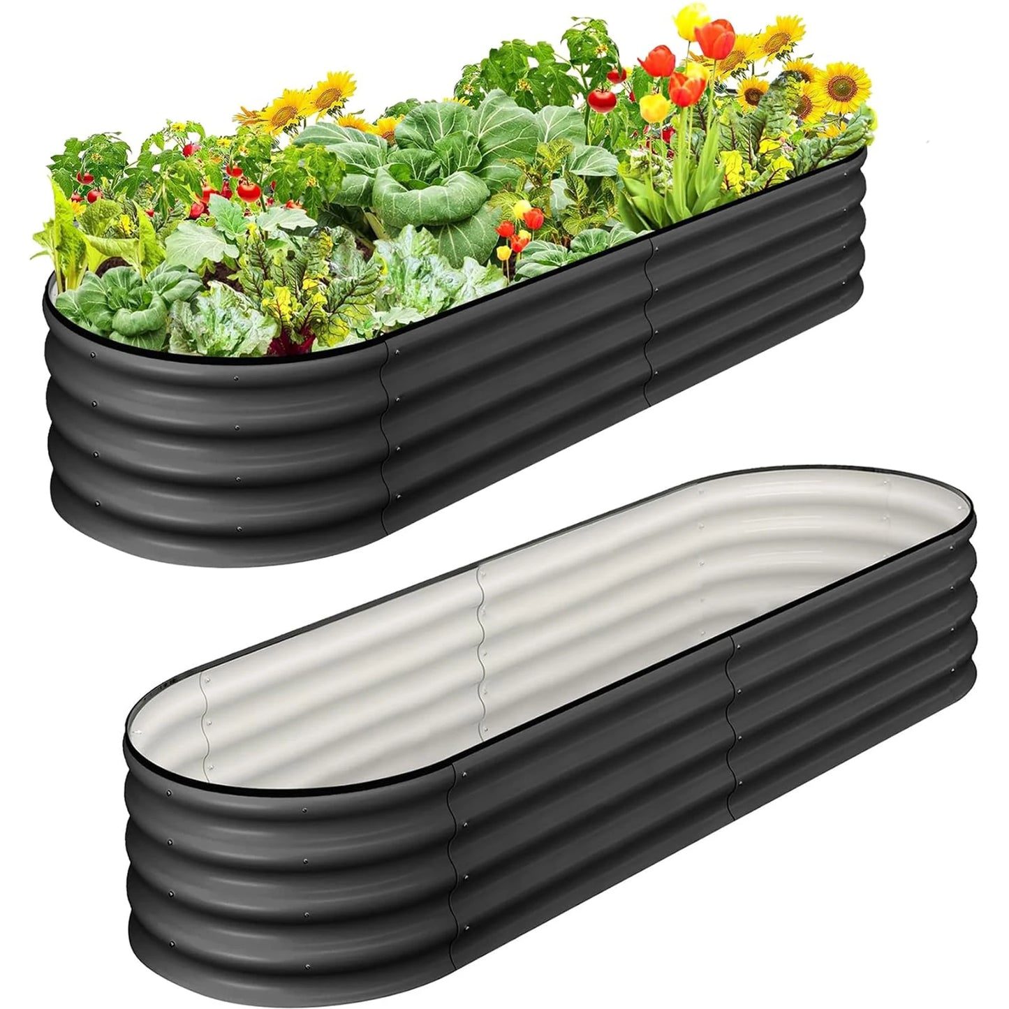 HiMISS Galvanized Oval Raised Garden Bed Open Bottom Two Pack