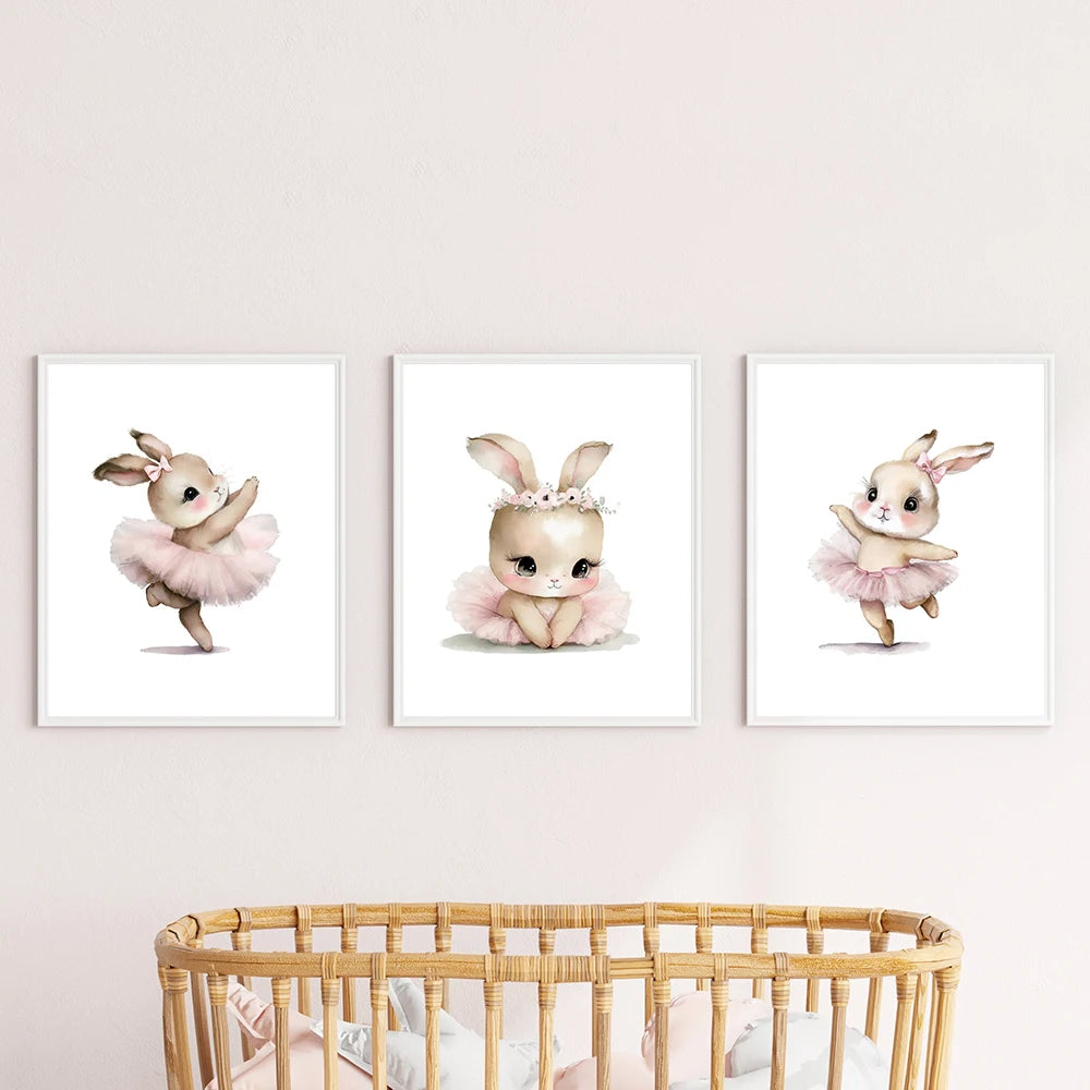 Ballerina Bunny Canvas Posters Woodland Animal Wall Art Nursery Decor