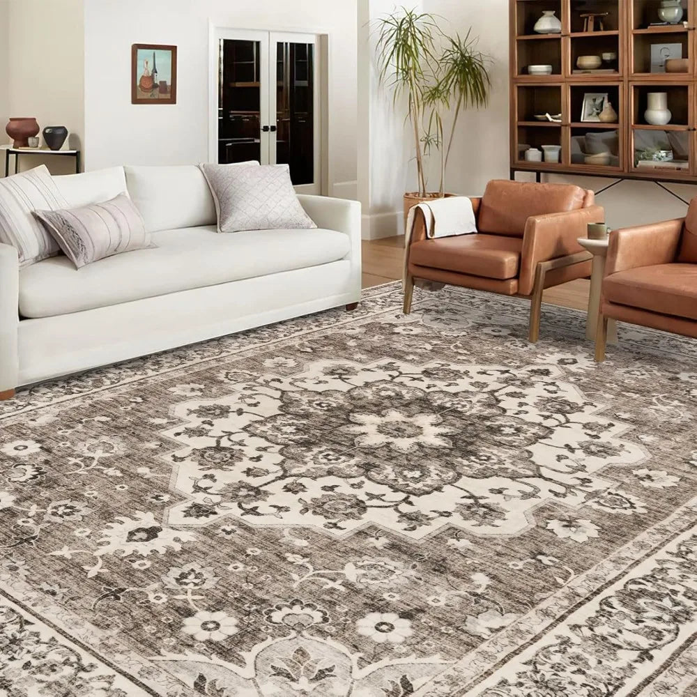 Washable Oriental Area Rug Tufted Indoor Geometric Pattern