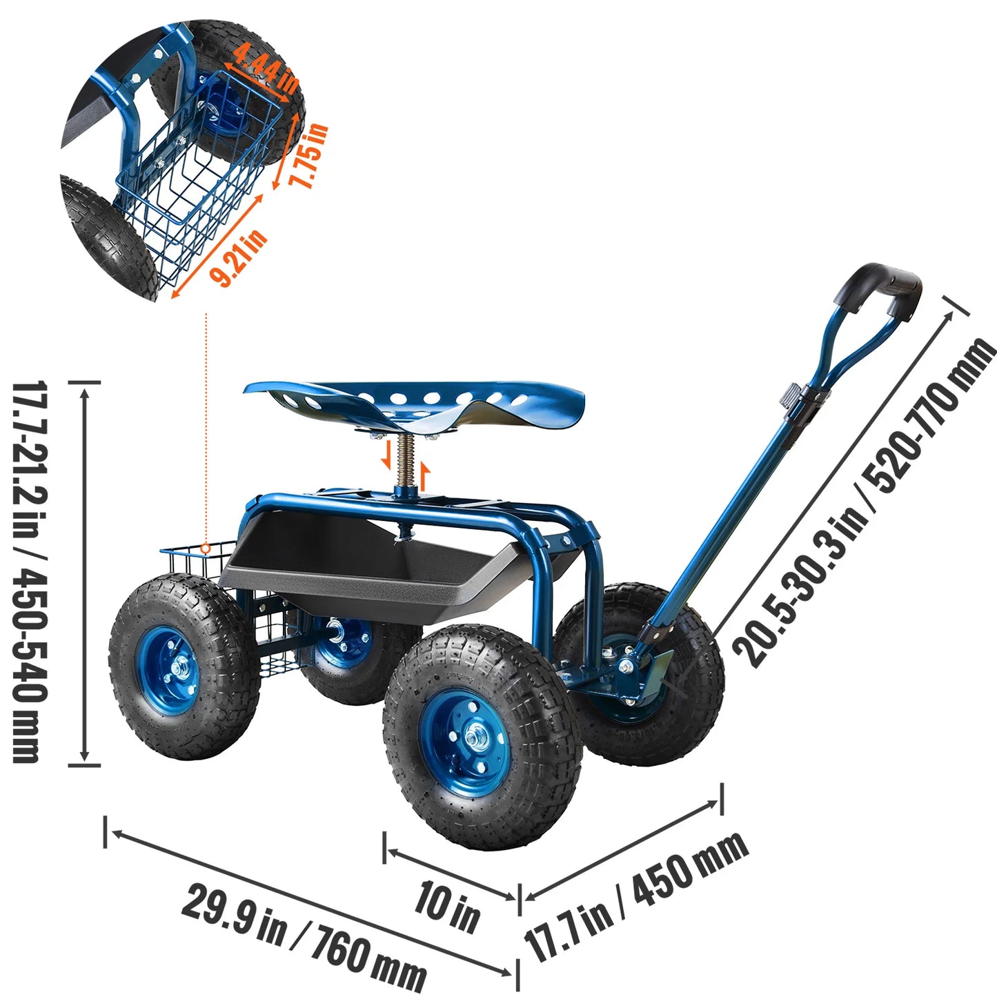 SucceBuy Garden Cart Rolling Workseat With 360 Degree Swivel Seat