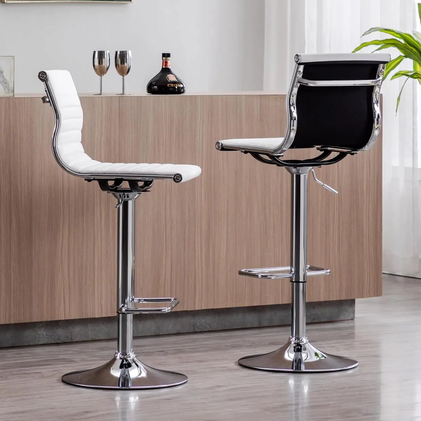 GUANGBAI Swivel Bar Stools With Back Set 2 Faux Leather