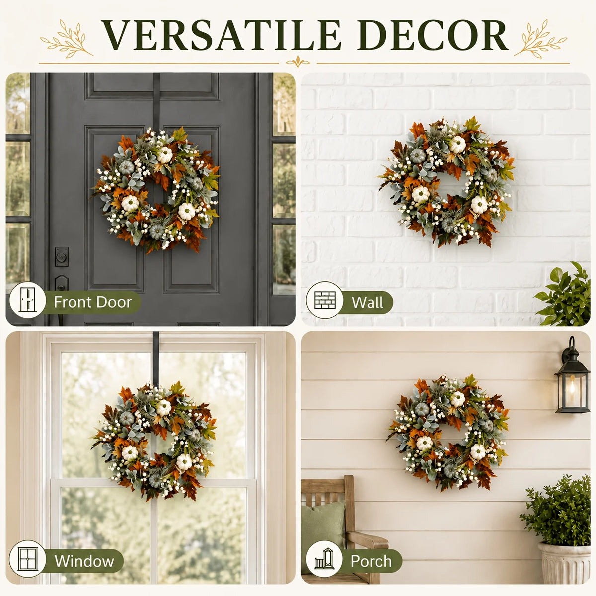 Peony Pumpkin Autumn Wreath With Leaves And Berries For Door