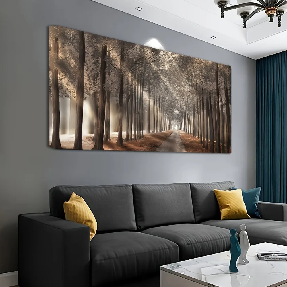 Mountain Night Canvas Painting With Pine Frame Natural Scenery