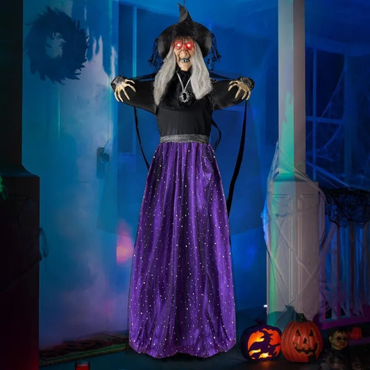 Animated Sound Activated Witch Halloween Yard Decoration With Lights