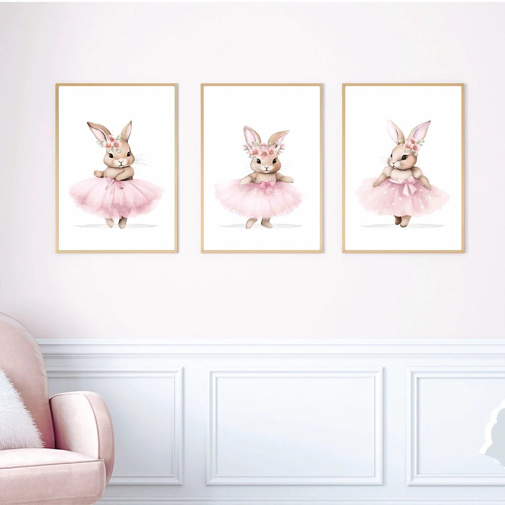 Ballerina Bunny Canvas Posters Woodland Animal Wall Art Nursery Decor