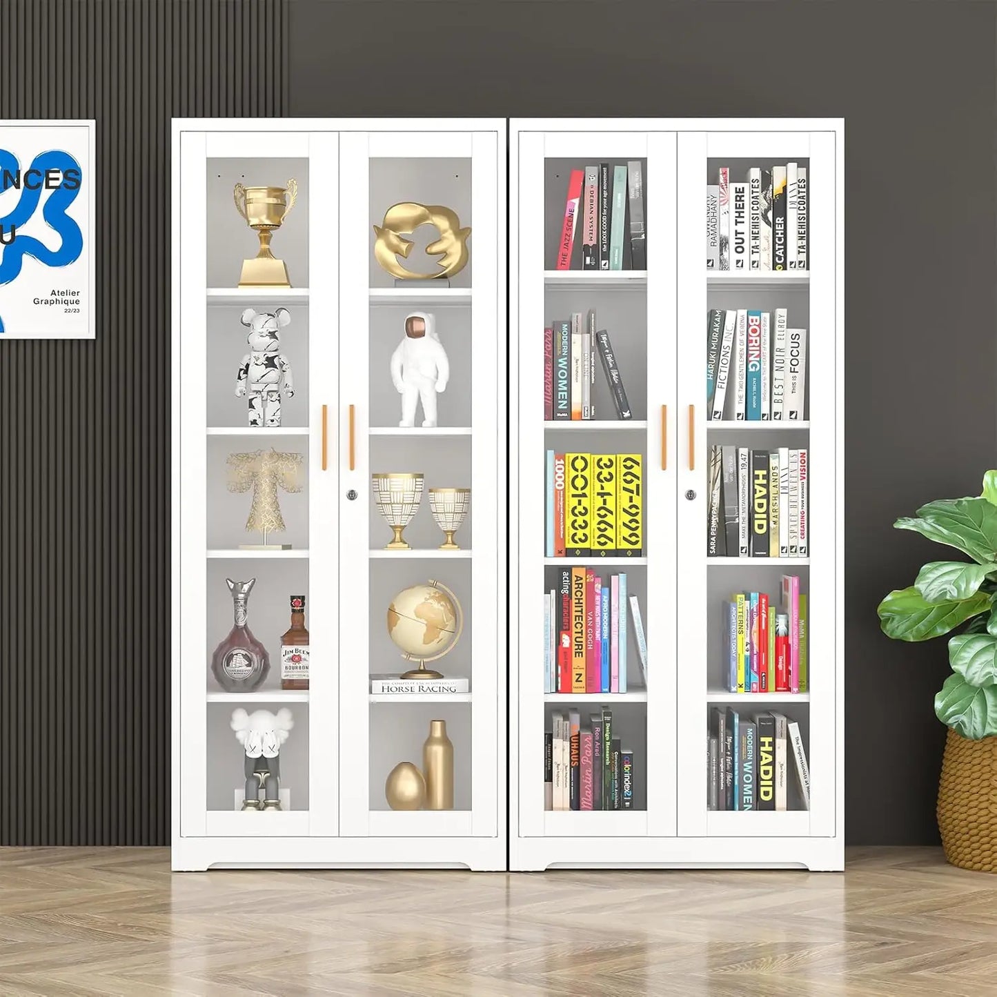 Glass Door Display Cabinet Curio Cabinet With Lock