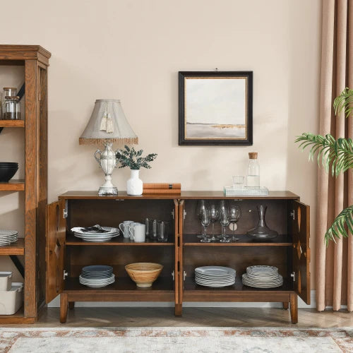 Walnut Storage Buffet Mid Century Modern Four Doors With Adjustable Shelves