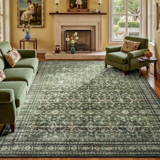 Washable Boho Area Rug With Suede Backing For Living Room