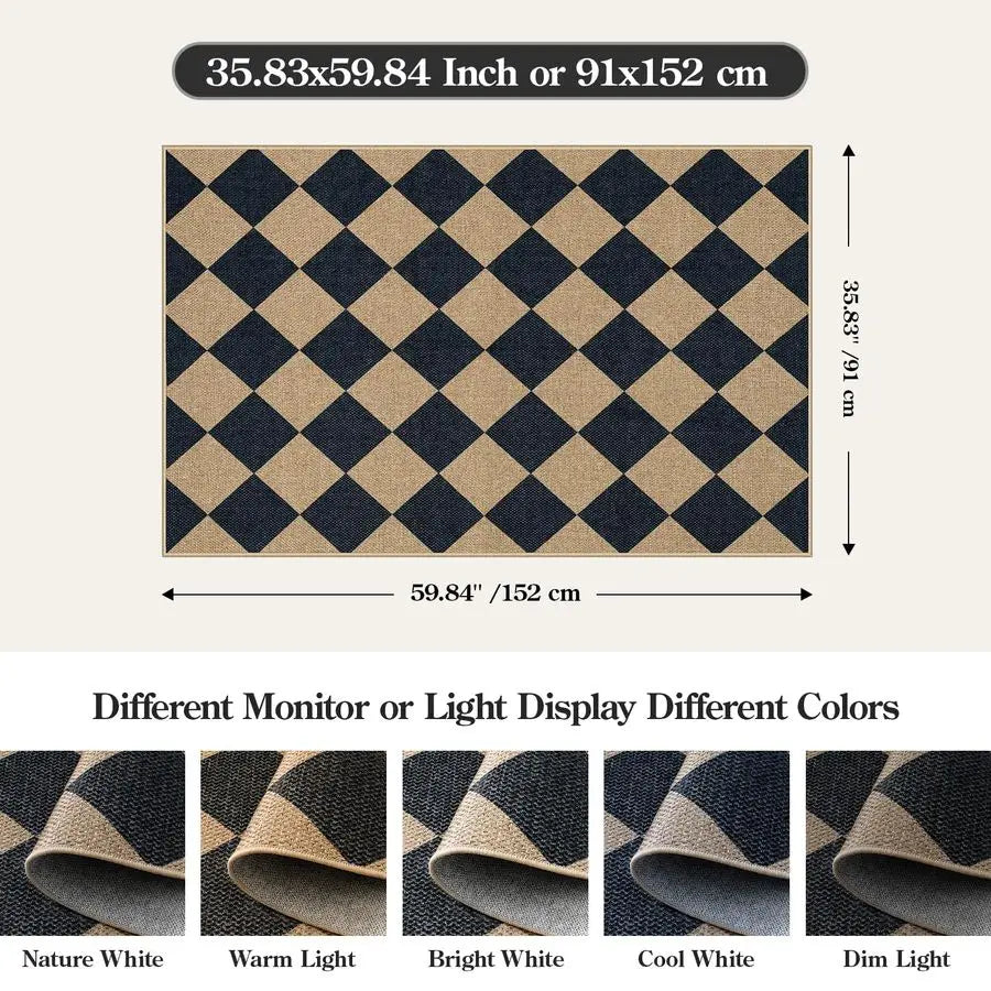 Checkered Jute Outdoor Rug Washable For Entryway And Living Spaces
