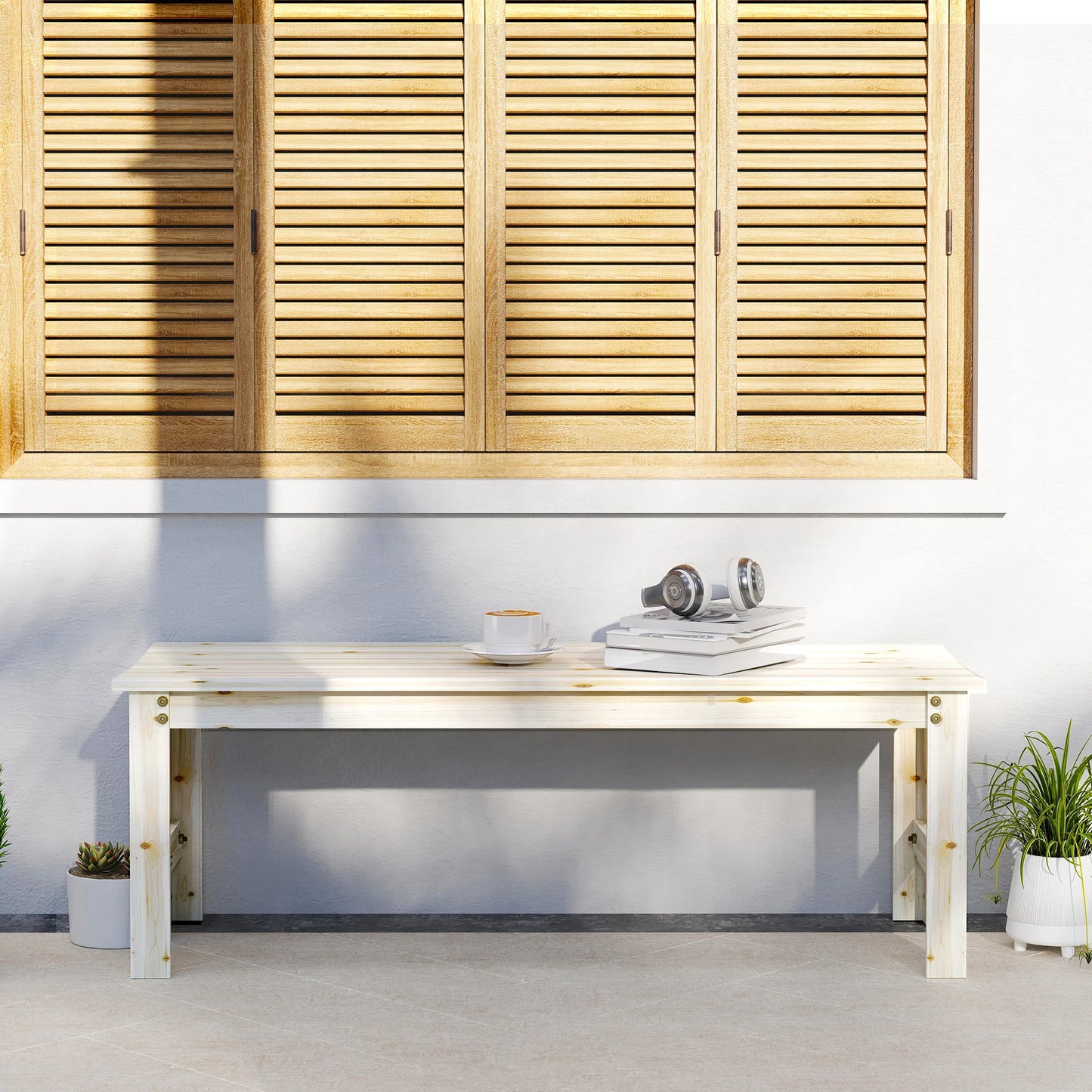 Wood Outdoor Garden Bench Two Seat Slatted Patio Bench