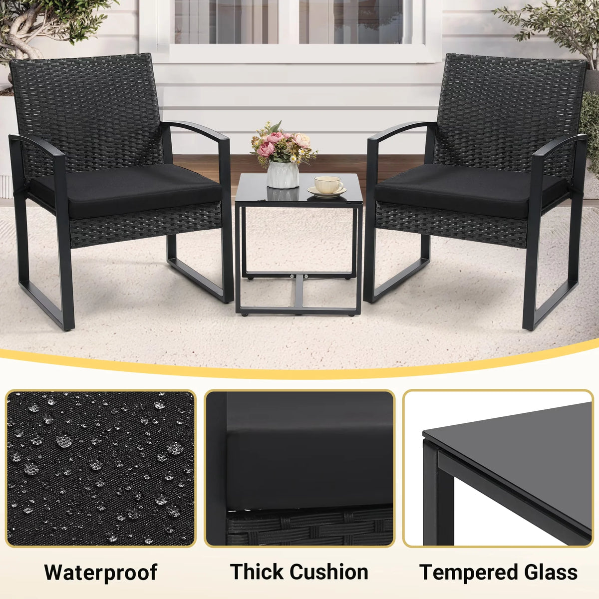 Tuarex Outdoor Wicker Patio Bistro Set With Coffee Table