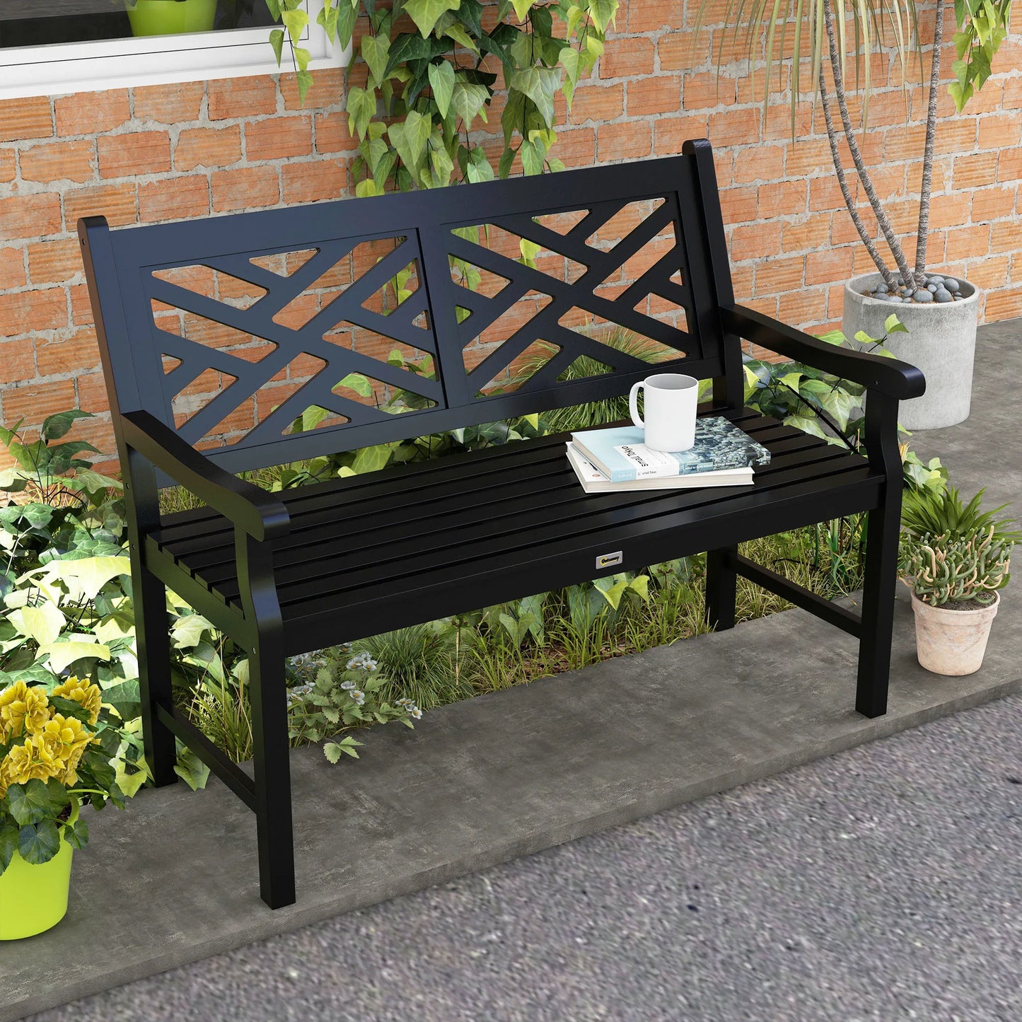 Outsunny Garden Bench With Slatted Seat And Backrest For Outdoors