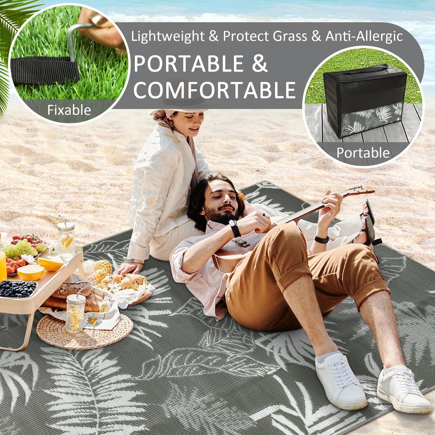 Outdoor Rug Recycled Plastic Straw Leaves Pattern For Patio