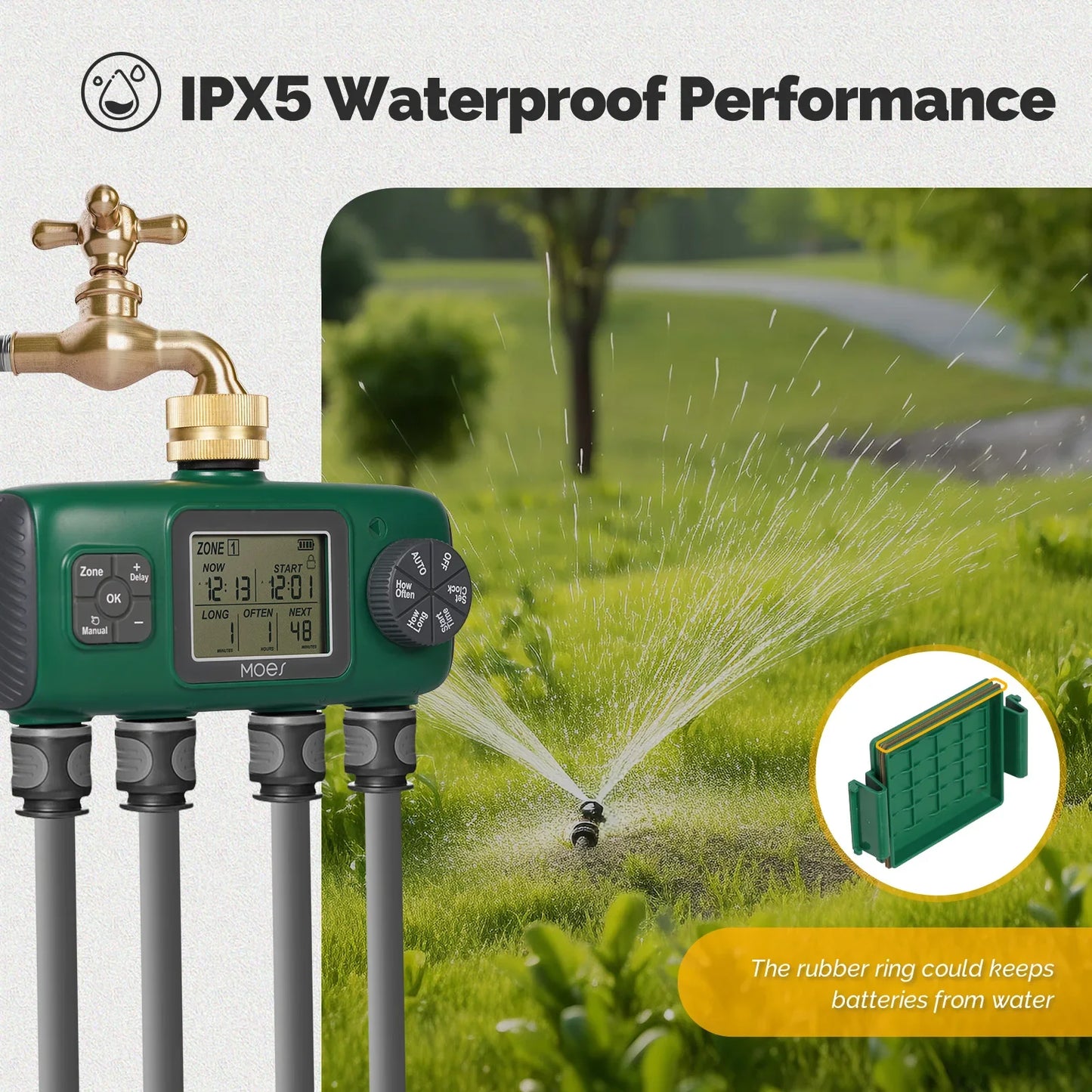 MOES Digital Water Timer 1/3/4 Outlet Irrigation Controller IPX5 Waterproof