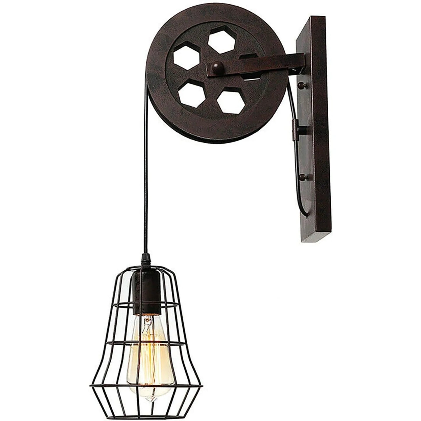 Bymaocar Industrial Wall Sconce Lift Pulley Iron Cage Shade