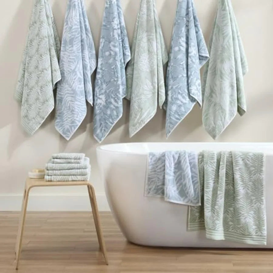 100 Cotton Bath Towels Set Soft Absorbent Yarn Dyed