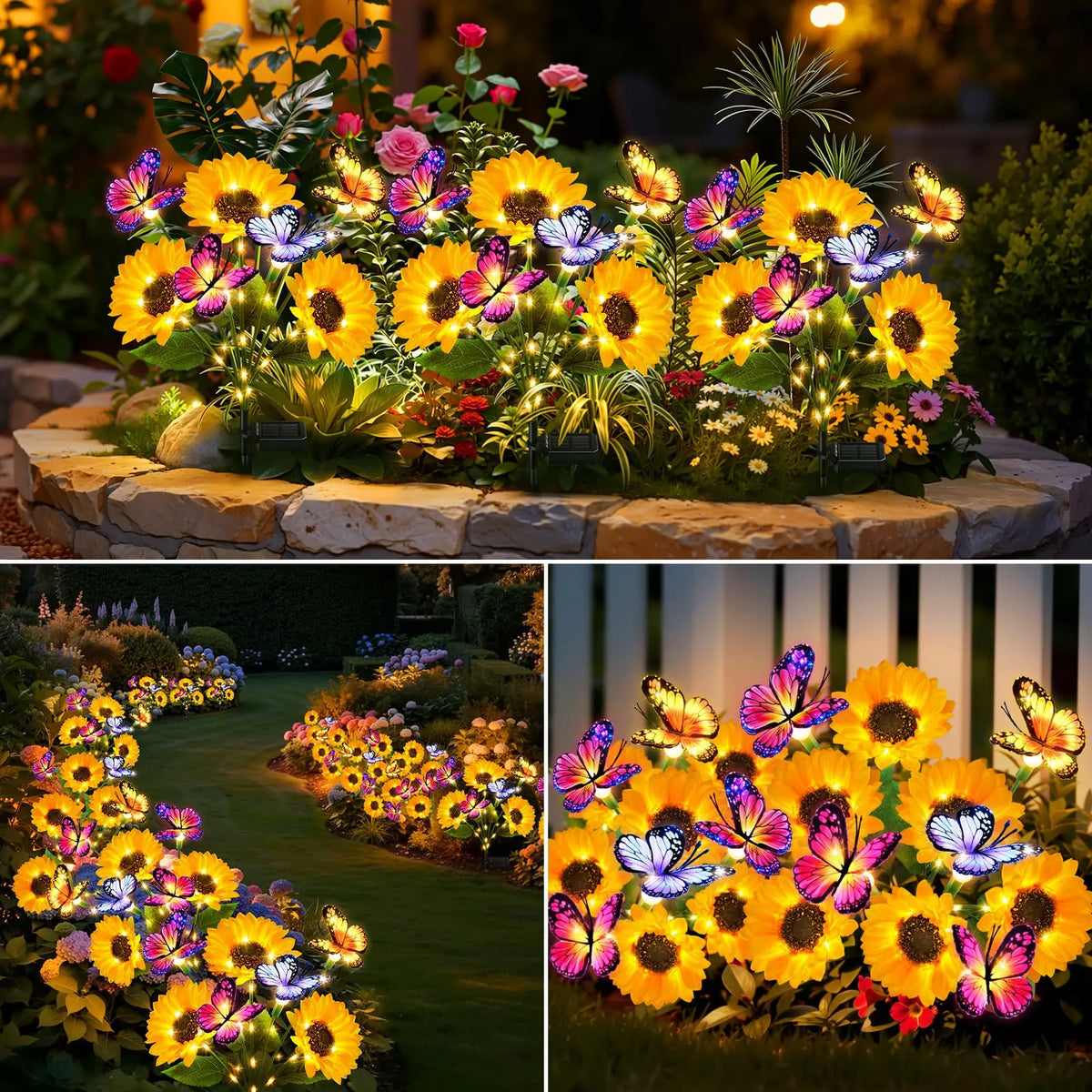 KPSTEK Solar Sunflower Garden Lights With Butterfly Decorations