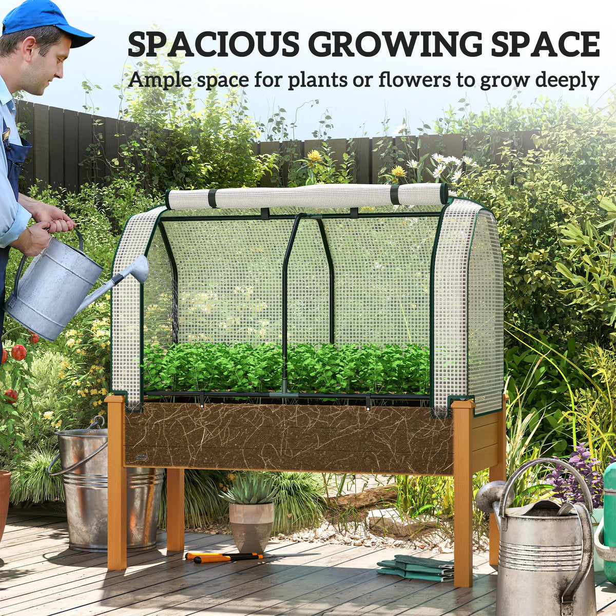 Outsunny Raised Wooden Planter Box For Outdoor Gardening