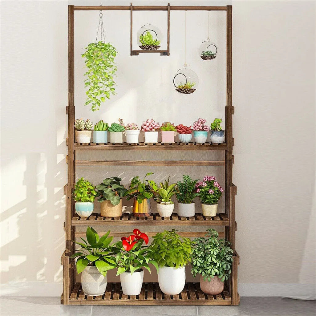 Heavy Duty Hanging Plant Stand Wood Rack For Indoor Outdoor