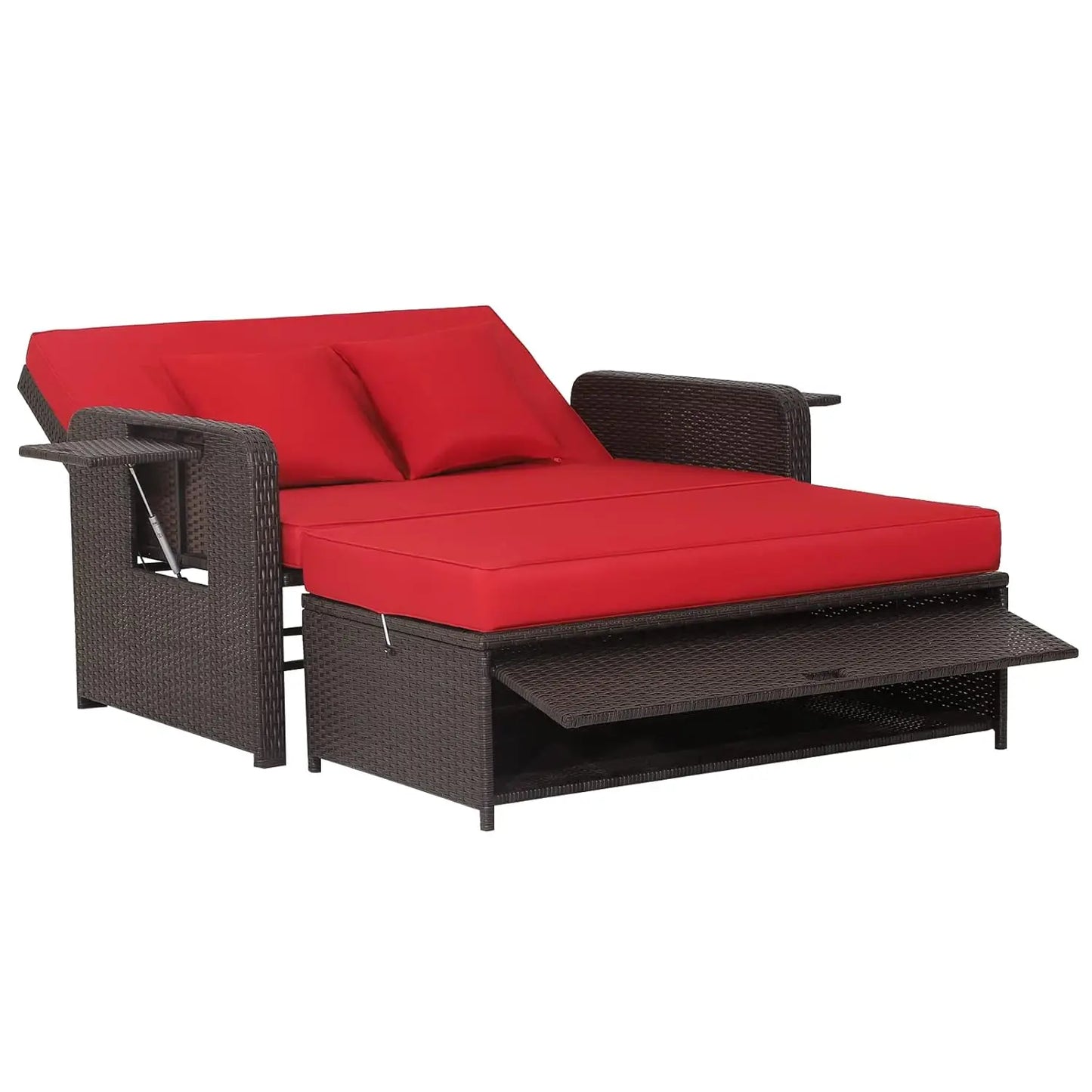 XIAOLANG Outdoor Patio Rattan Daybed With Cushions And Storage Ottoman