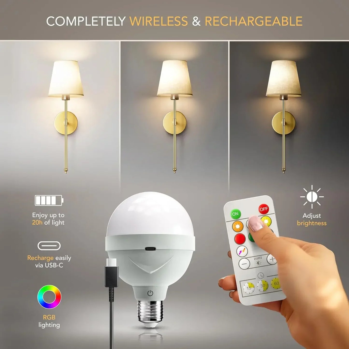 Set Of Wireless Wall Sconces With Remote And Rechargeable LEDs