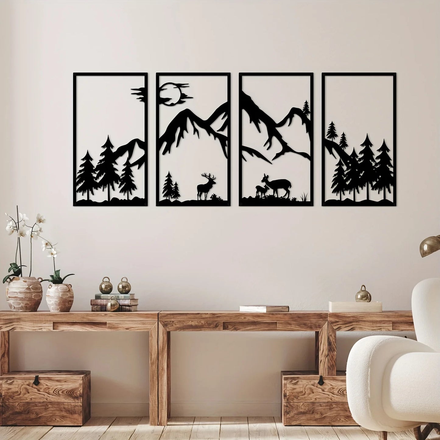 Abstract Mountain Wall Art Set, Rural Decor, Unframed 4-Piece