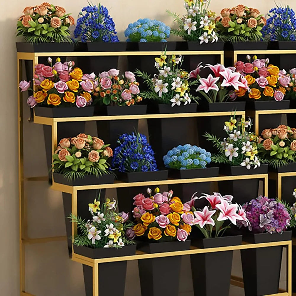 RBXC 3-Tier Metal Flower Stand With Buckets And Wheels