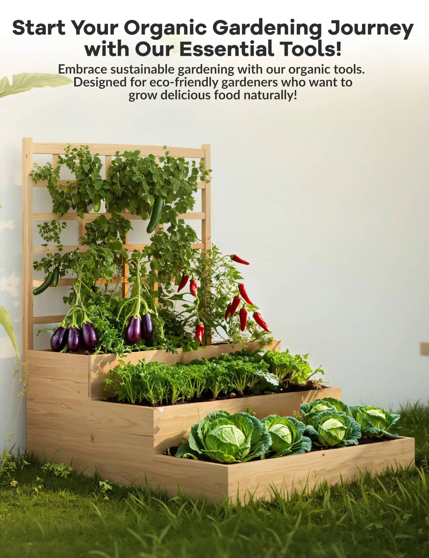 HiMISS Three Tier Elevated Garden Bed With Trellis