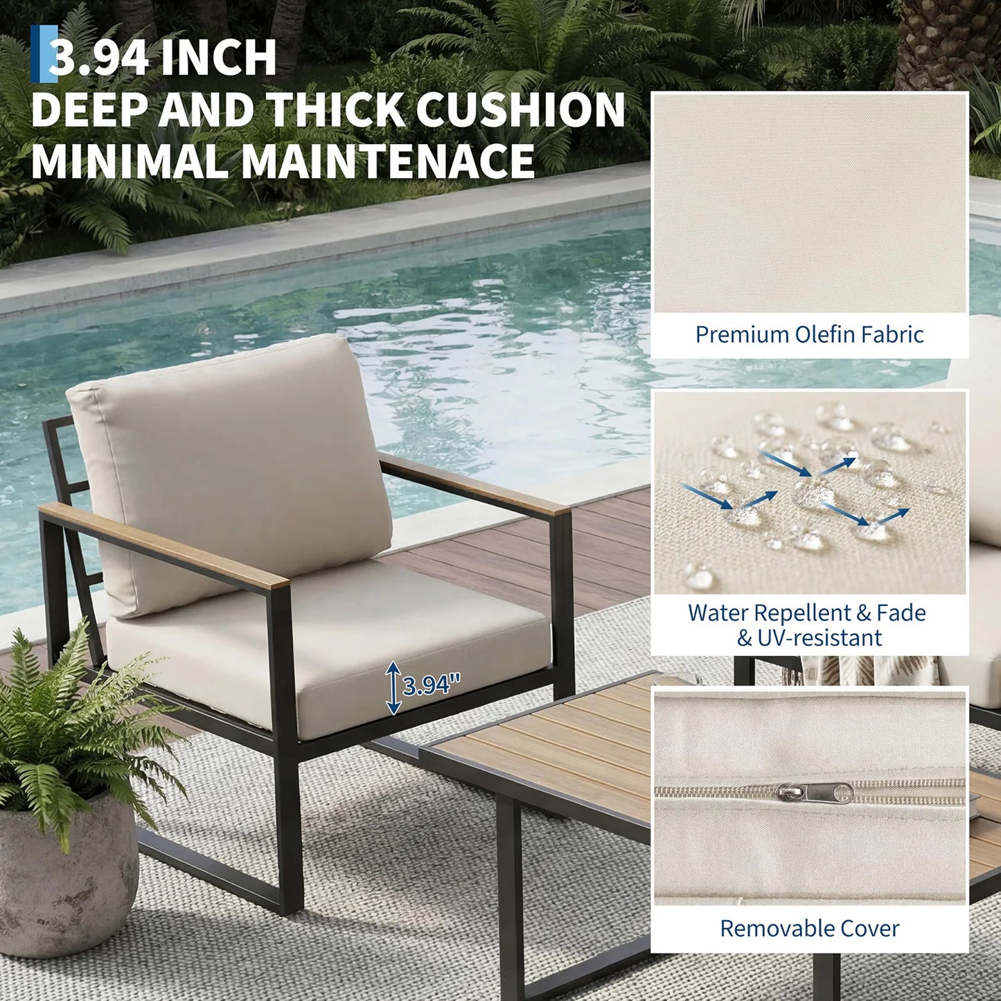 HobbyLane Modern 4 Piece Outdoor Patio Furniture Set With Coffee Table