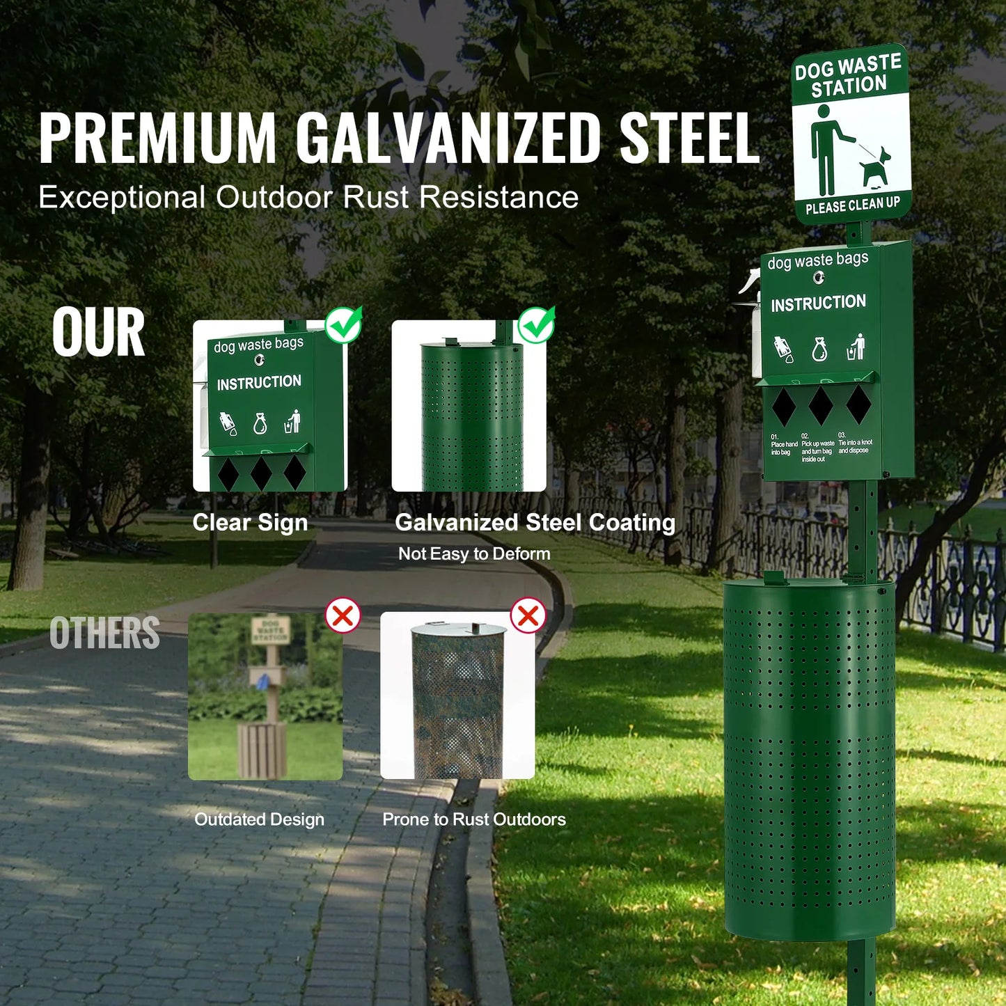 Dog Waste Station With Hand Wash Bottle For Outdoor Use
