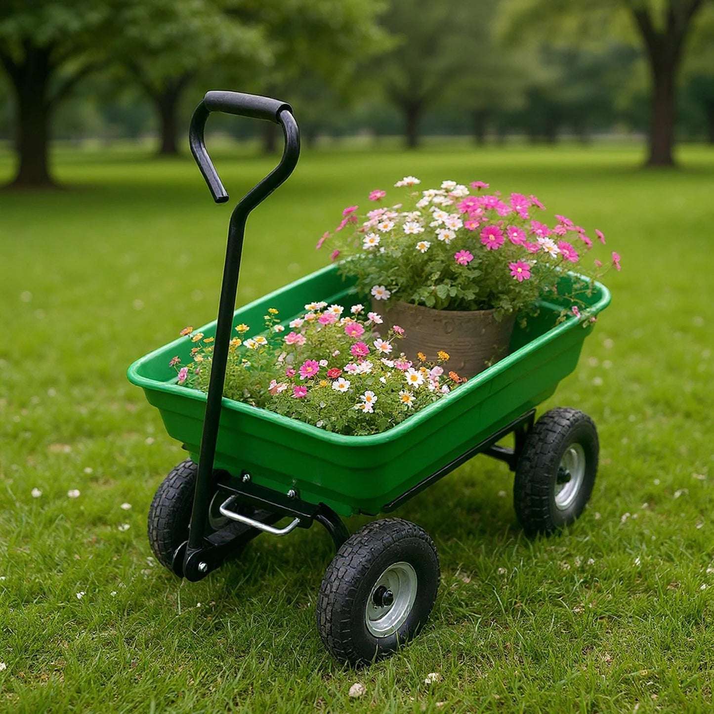 HiMISS 600 Lb Heavy Duty Four Wheel Garden Dump Cart