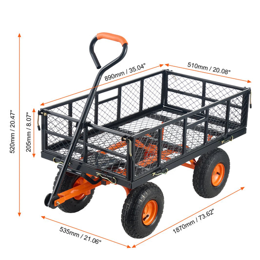 SucceBuy Metal Garden Utility Wagon Dump Cart Wheelbarrow