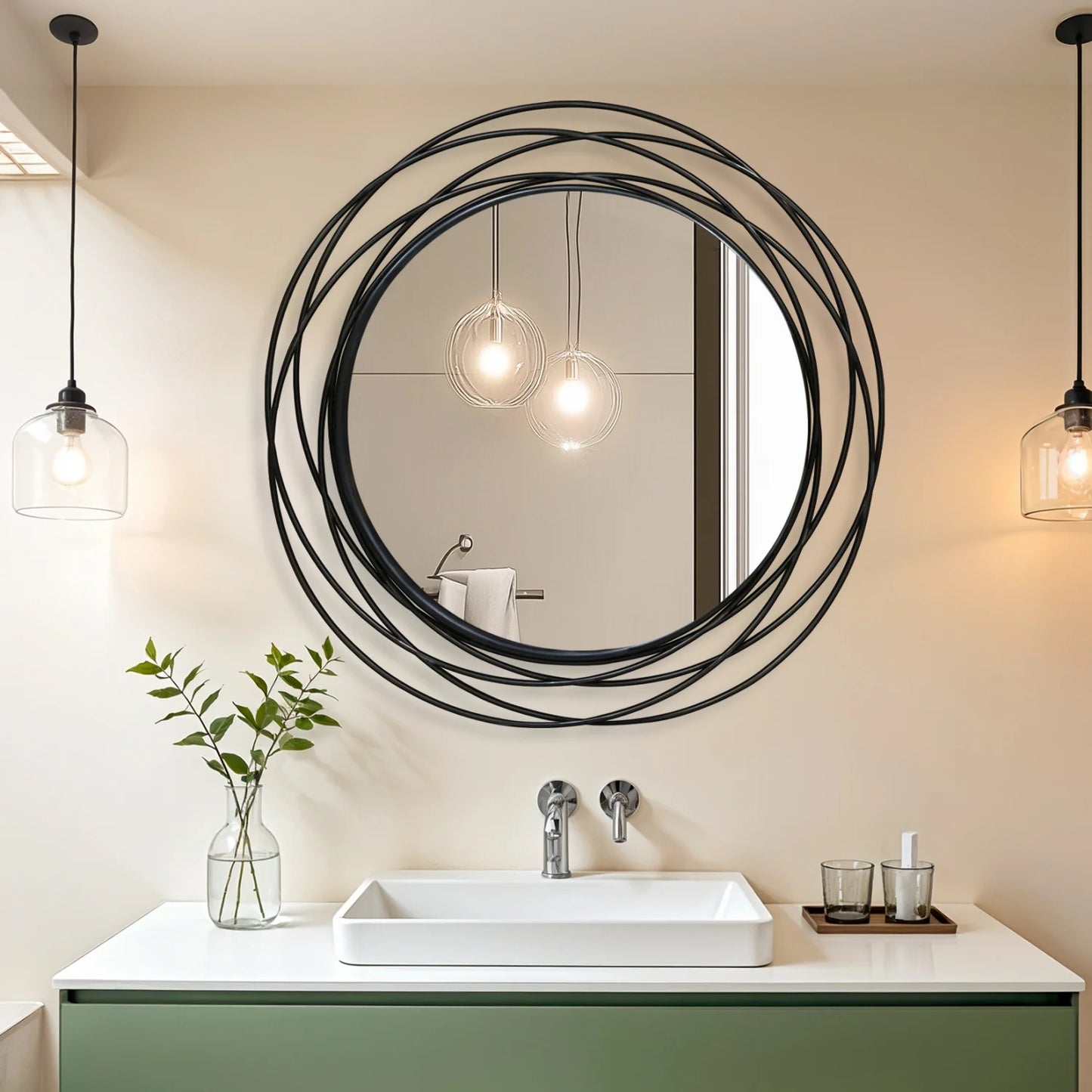 Round Iron Wire Frame Decorative Mirror For Wall Decor