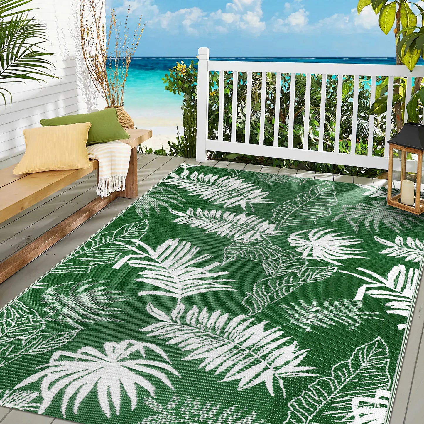 Outdoor Rug Recycled Plastic Straw Leaves Pattern For Patio