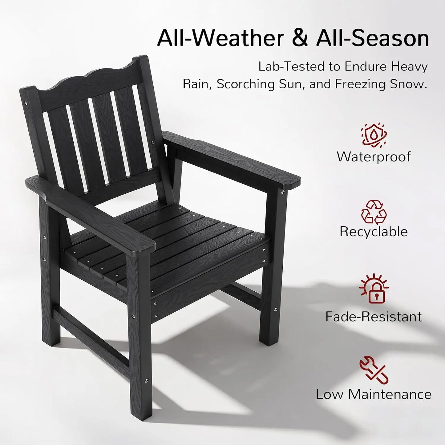 All-Weather Outdoor Patio Dining Chair With Curved Backrest, 400 Lbs Support