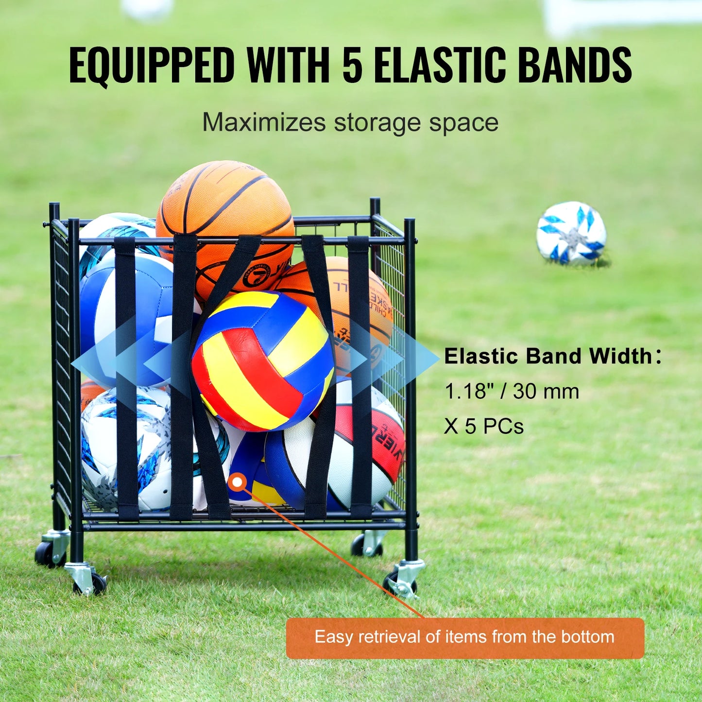 SucceBuy Rolling Sports Ball Storage Cart For Gyms And Schools