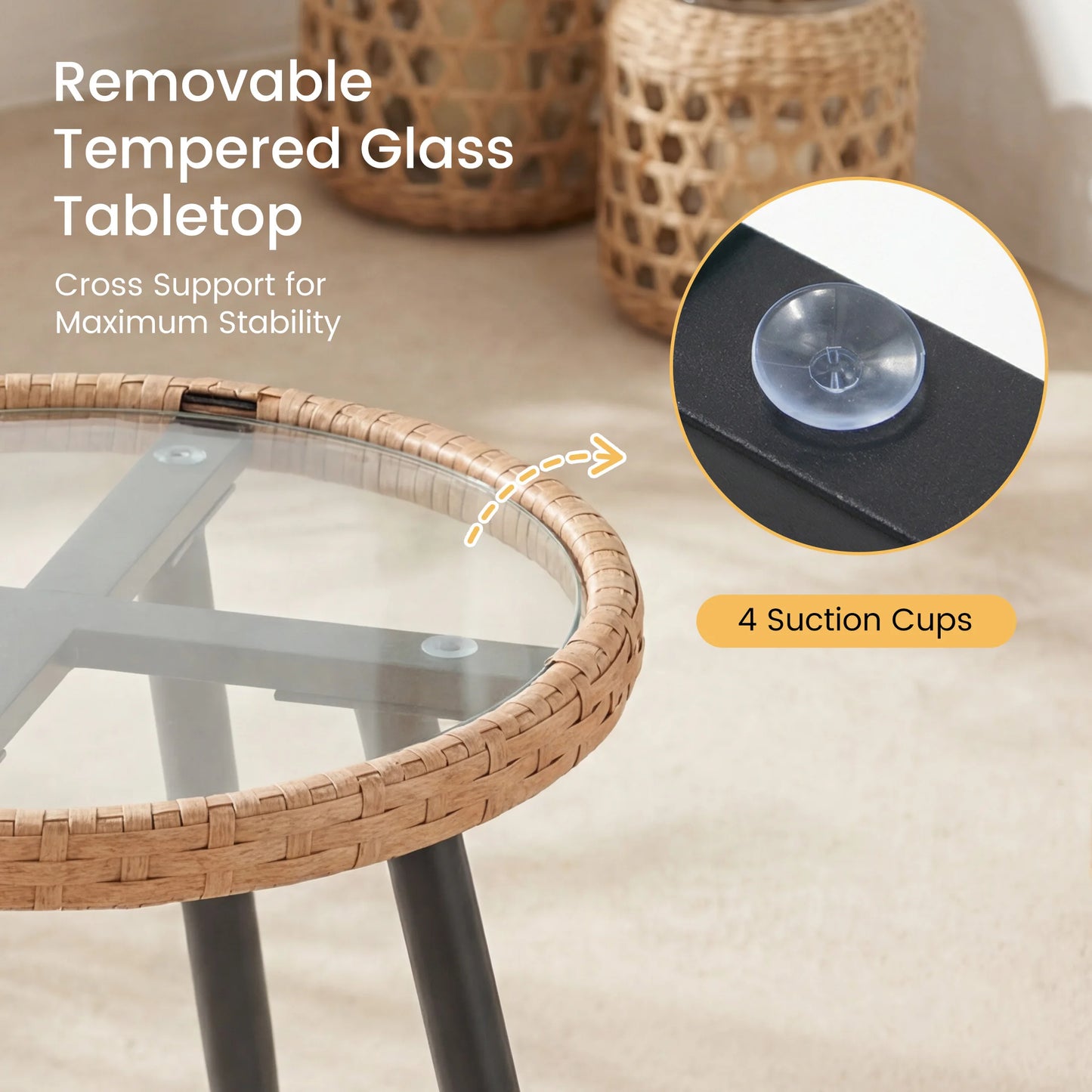 Wicker Patio Outdoor Set With Cushions Glass Top Table