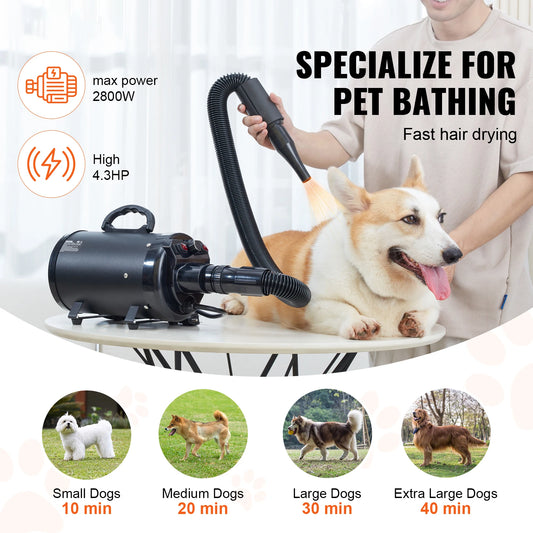 SucceBuy Dog Grooming Dryer With Adjustable Speed And Nozzles