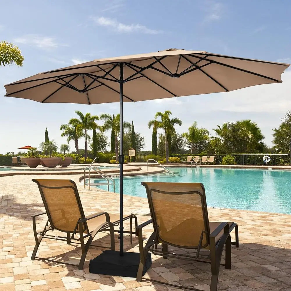 Extra-Large Double-Sided Patio Umbrella With Crank 12-Rib Frame